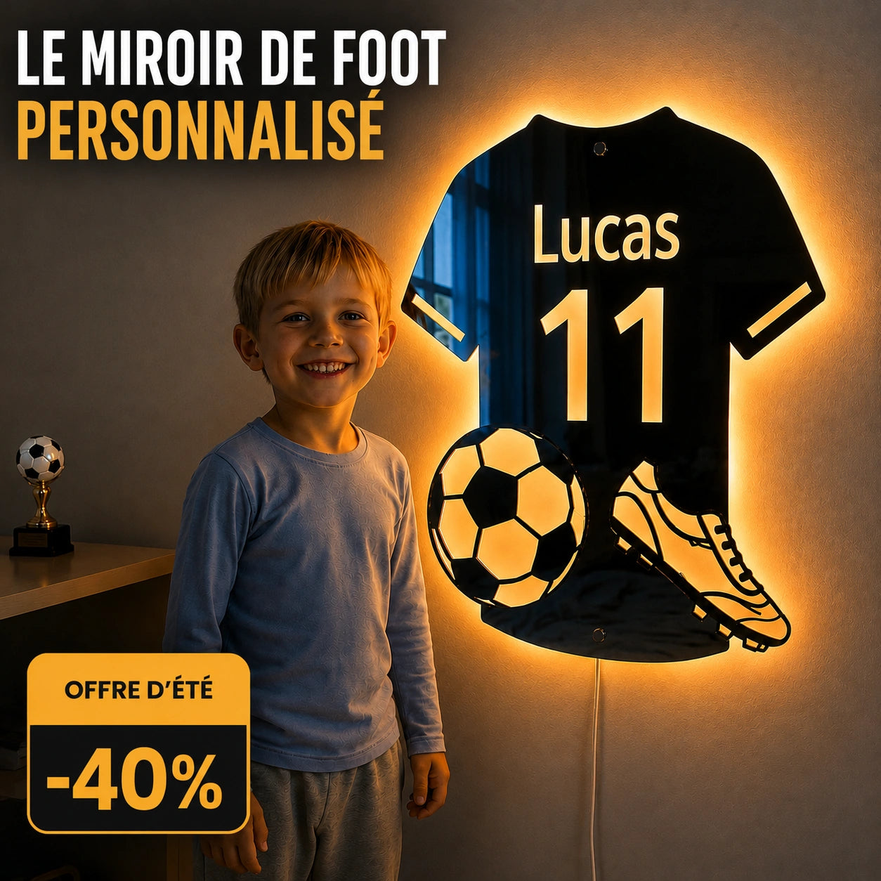 Lumifoot™ | Miroir LED Football Personnalisé