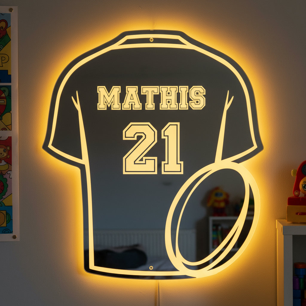LumiRugby | Lampe Miroir Personnalisée LED Rugby